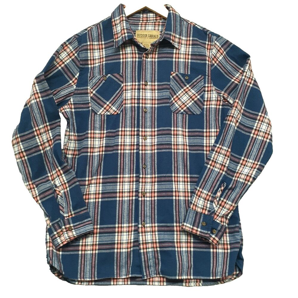 Outdoor Casuals Boys Sz XXL Blue/Pink Plaid Button Up Flannel Long Sleeve